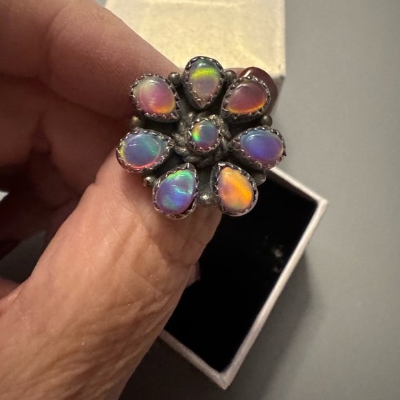 New sterling and iridescent stones adjustable ring - Picture 6 of 8